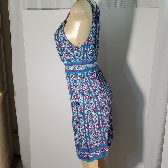 NWT Studio M Elegant Blue and Purple Patterned Dress Size S - Picture 5 of 13
